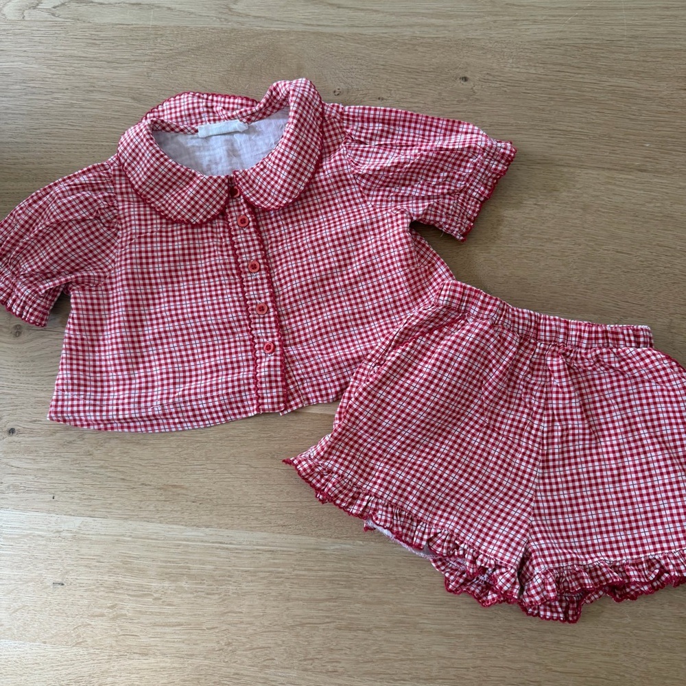 Minnow Poppy Gingham Set with Peter Pan Collar